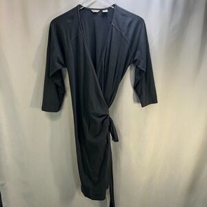 Merrell Wrap Dress Womens Medium Black Cotton Stretch Front Tie Waist Everyday